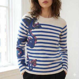 Zadig & Voltaire blue & white striped snake Lilo Bis wool cashmere sweater - XS